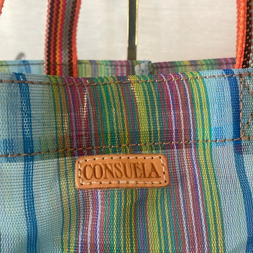 Consuela Green and Blue Tote Bag with Leather Handles